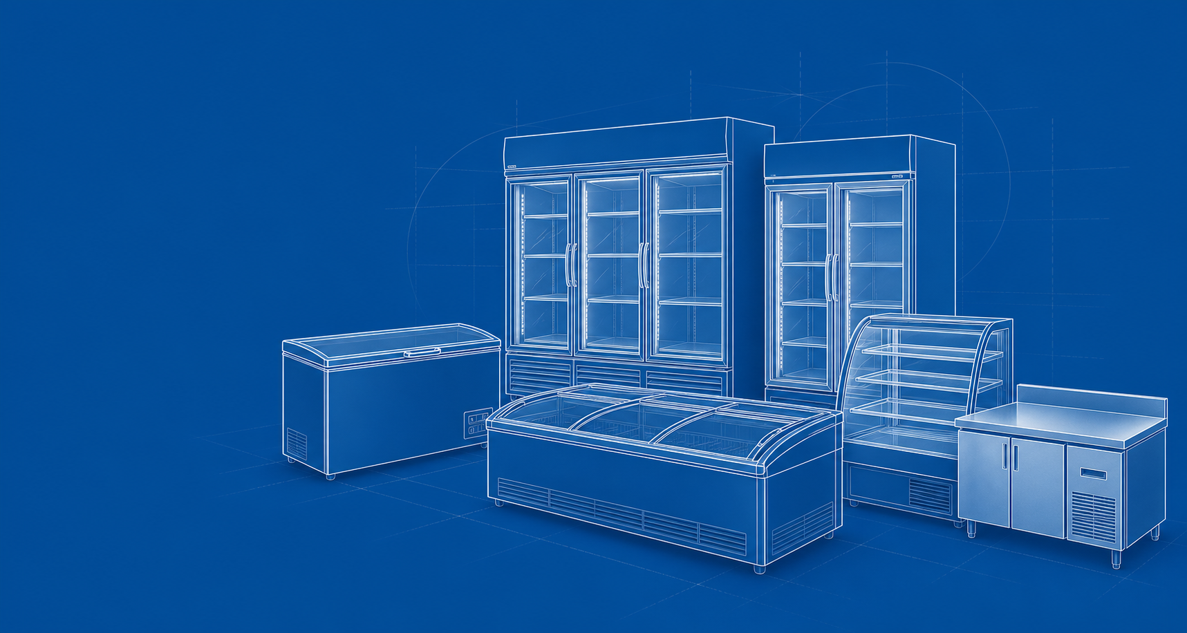 Commercial refrigeration equipment range line drawing